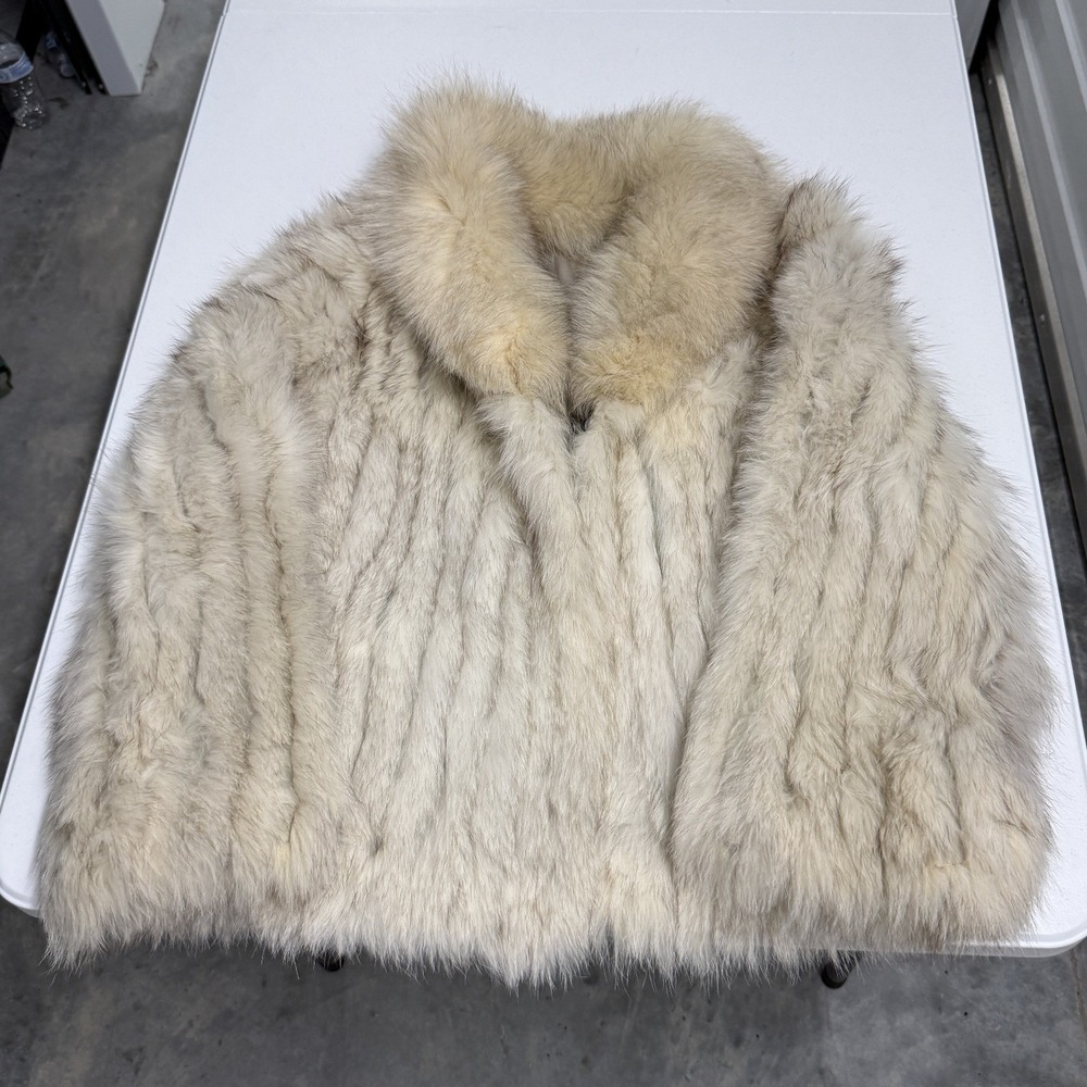 Vintage Fox Fur jacket Wrap Womens L Cream Excellent Shawl Collar Luxury